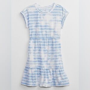 GAP Kids Blue and White Striped Ruffle T-Shirt Dress Size Small